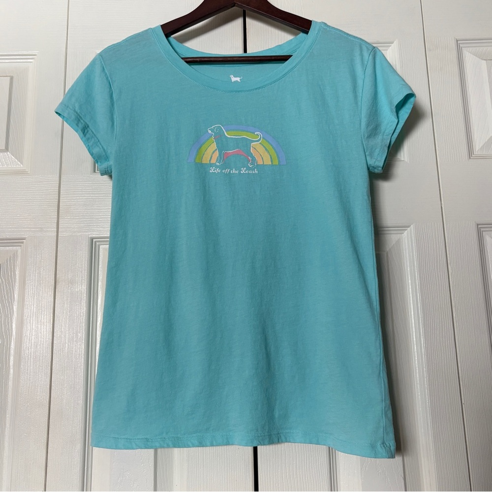 The Black Dog Retro Vibes Teal Graphic Tee "Life Off Leash" Size Medium